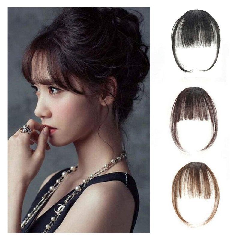 Wixine 1Pcs Light Brown Thin Neat Air Bangs Remy Human Hair Extensions Clip in on Fringe Front Hairpiece - Image 2
